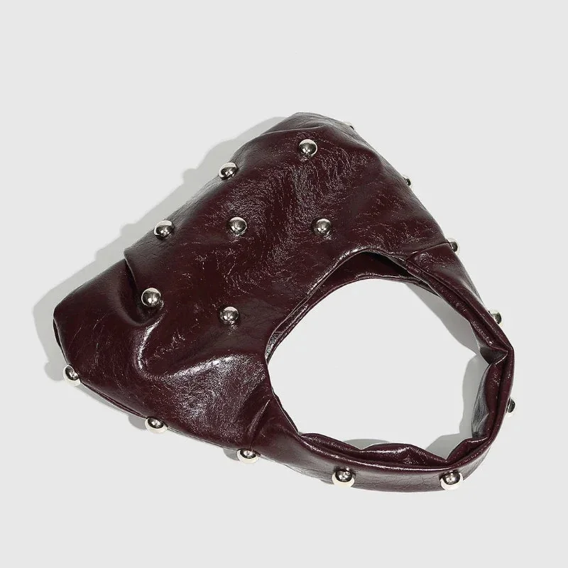 Glossy Rivets Faux Leather Crossbody Handbag