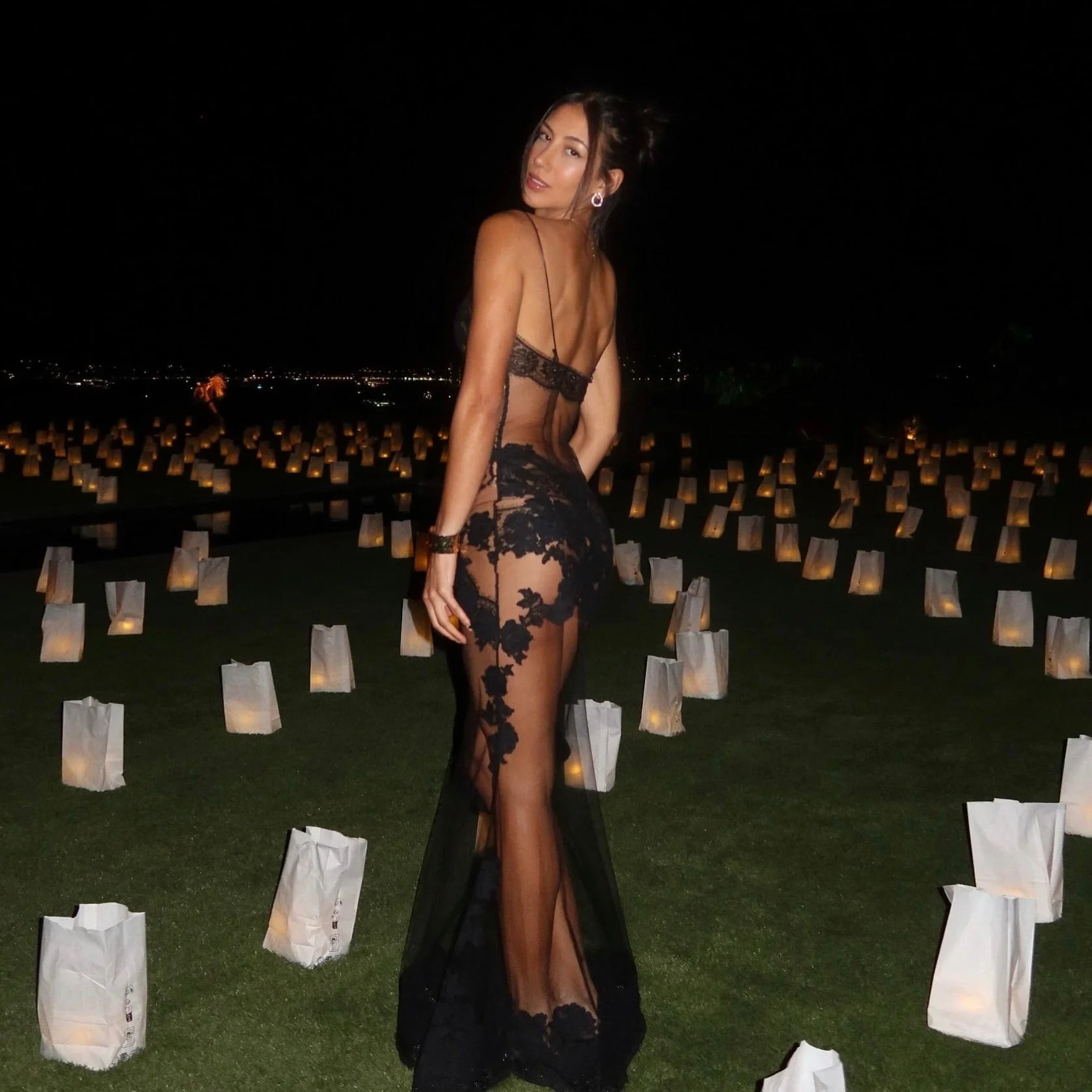 Romantic Lace Mesh Maxi Dress in White or Black