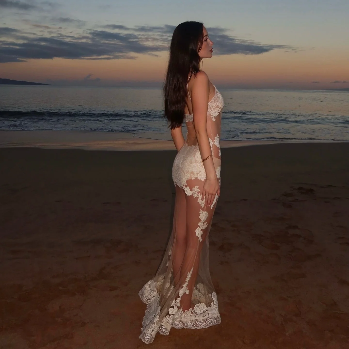 Romantic Lace Mesh Maxi Dress in White or Black