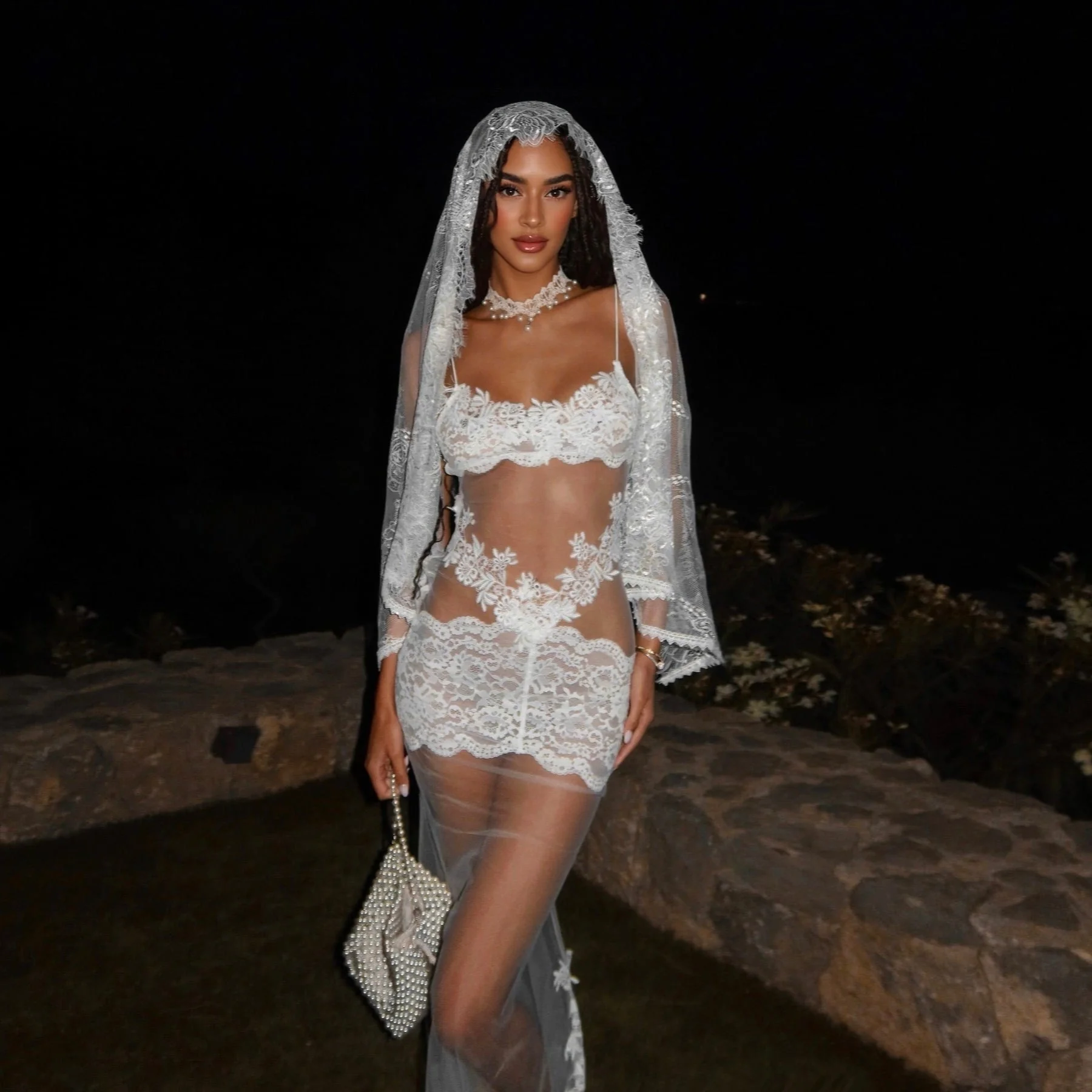 Romantic Lace Mesh Maxi Dress in White or Black