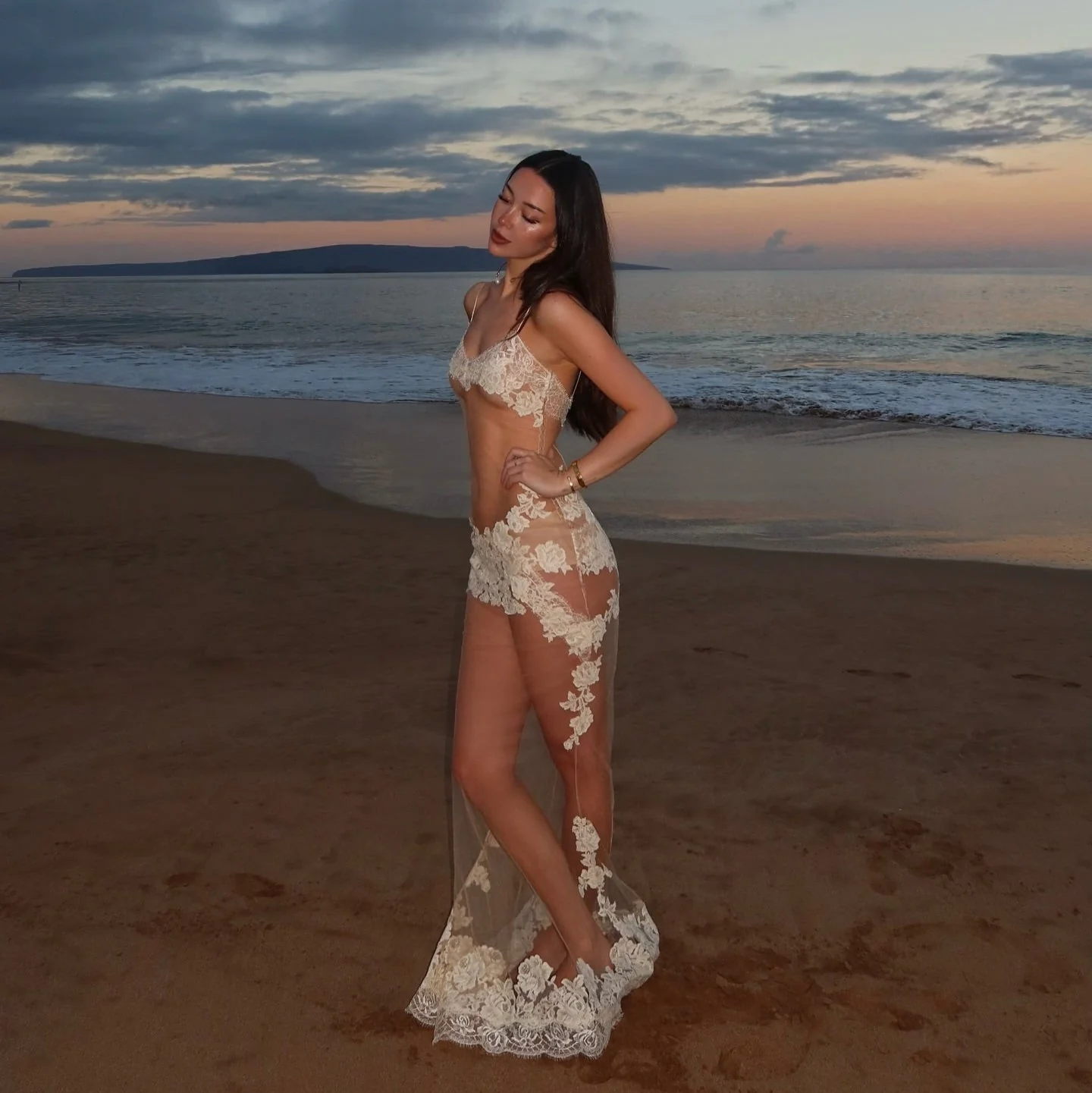 Romantic Lace Mesh Maxi Dress in White or Black