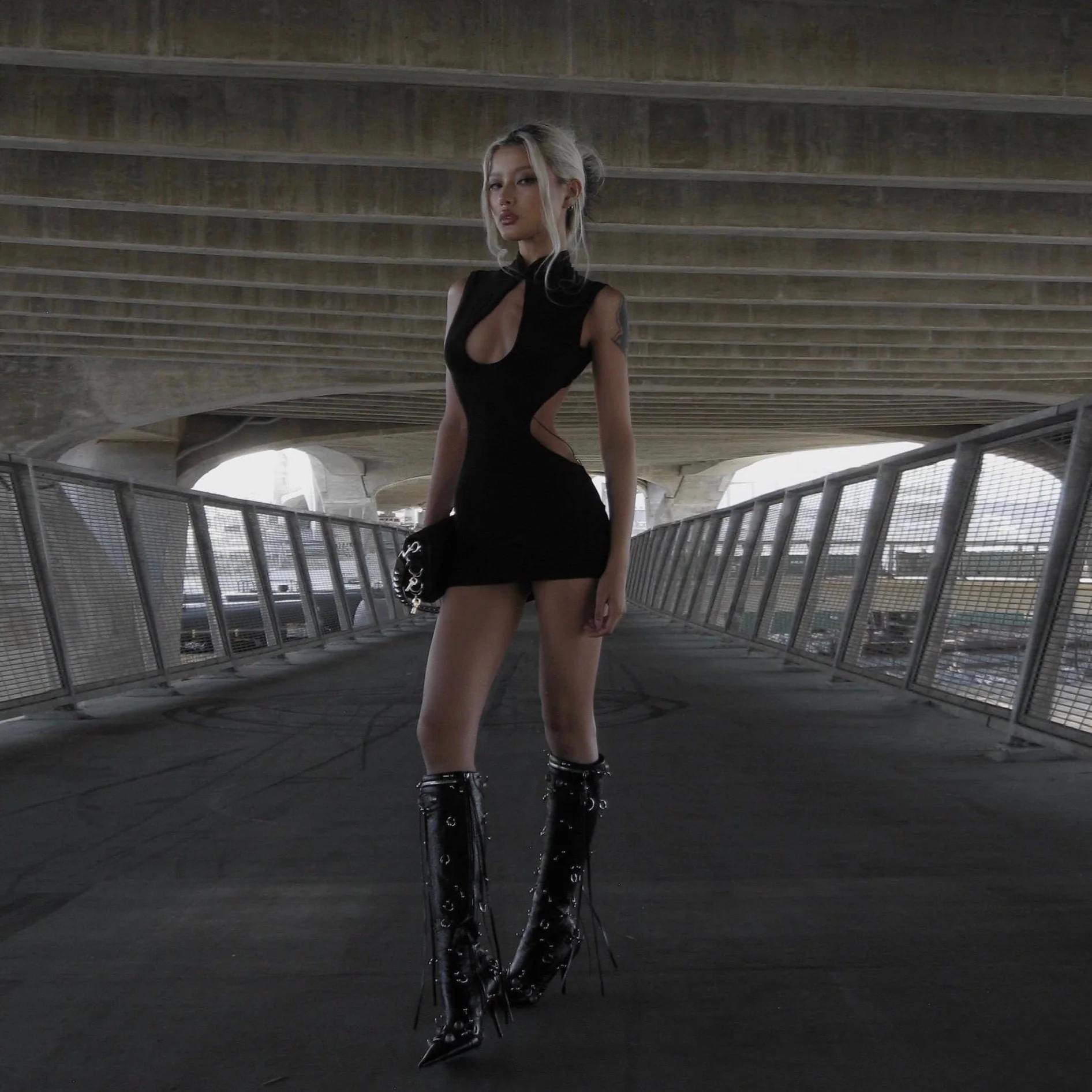 Strappy Black Mini Dress with Open Back