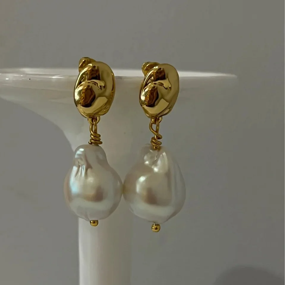 Gold Sun Drop Pearl Earrings - Elegant Lightweight Design