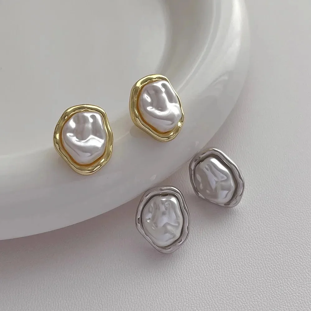 Pearl Accent Metal Drop Earrings - Elegant Fashion Jewelry