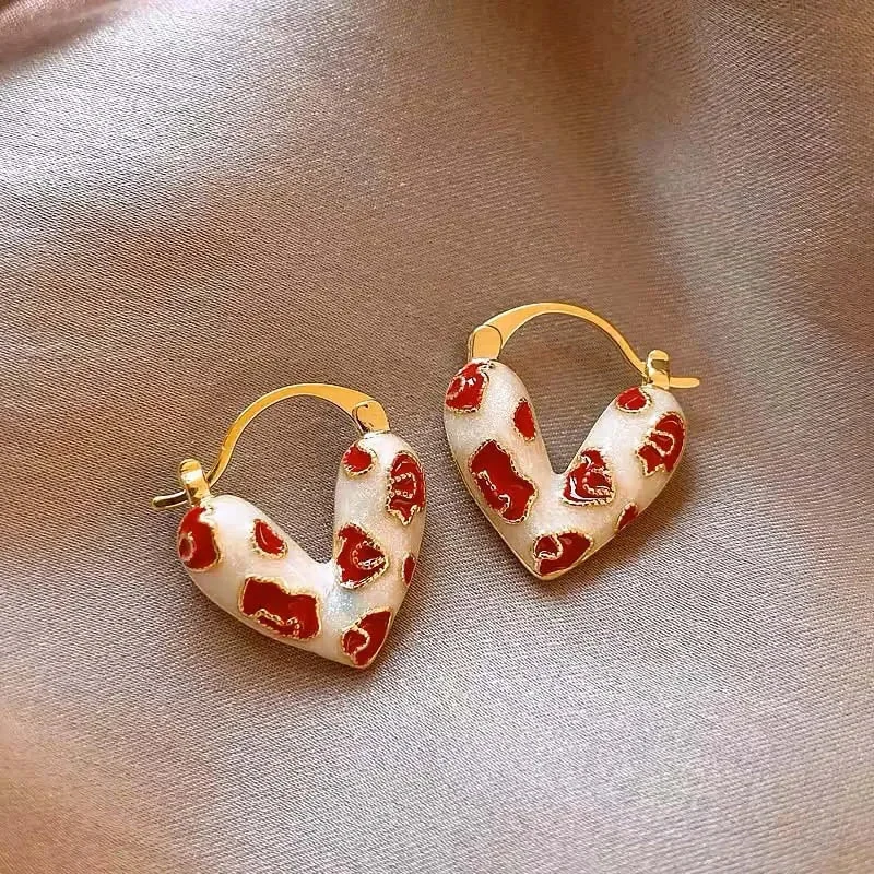 Heart-Shaped Earrings Set in Red & White | Lightweight Fashion Jewelry