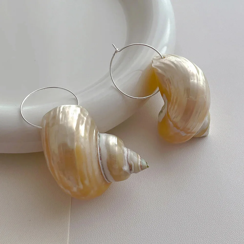Coastal Ivory Shell Spiral Earrings - Lightweight & Elegant