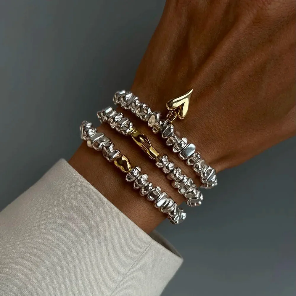 Silver Beaded Chain Bracelet Set for Fashionable Accessories