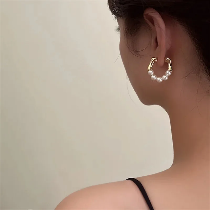 Elegant Aurora Pearl Hoop Earrings Gold Silver Dark Green