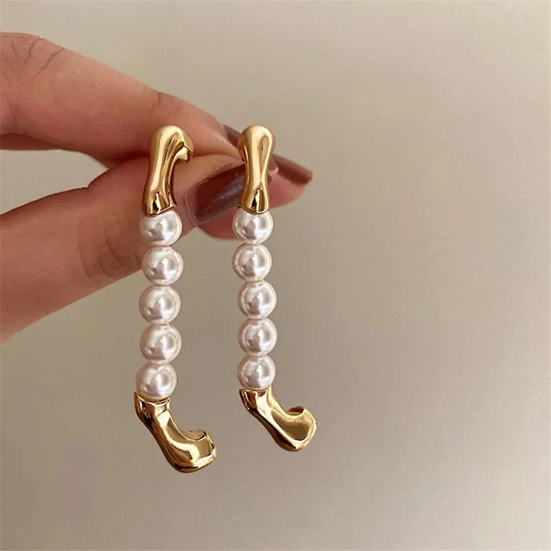 Elegant Aurora Pearl Hoop Earrings Gold Silver Dark Green