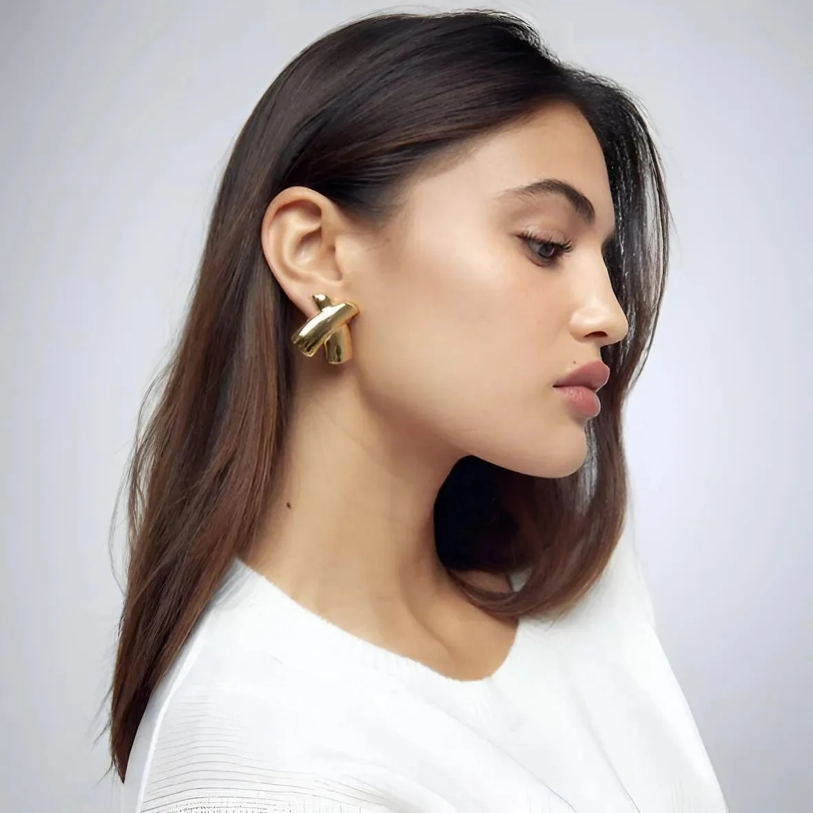 Gold X-Shape Statement Earrings for Pierced Ears