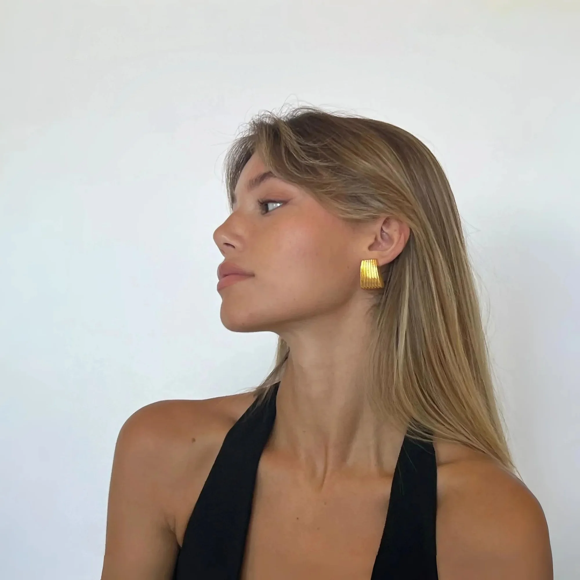 Rectangular Ribbed Earrings - Lightweight Everyday Pair