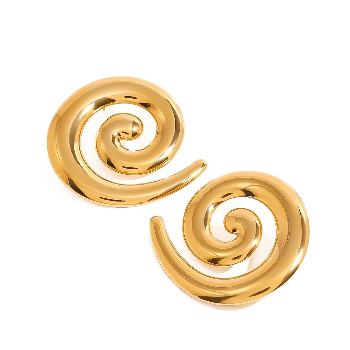 Spiral Gold Statement Earrings - Artistic Polished Design