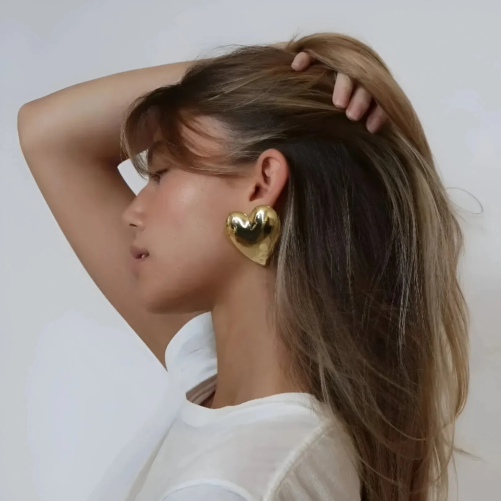 Golden Heart Shaped Clip-On Earrings