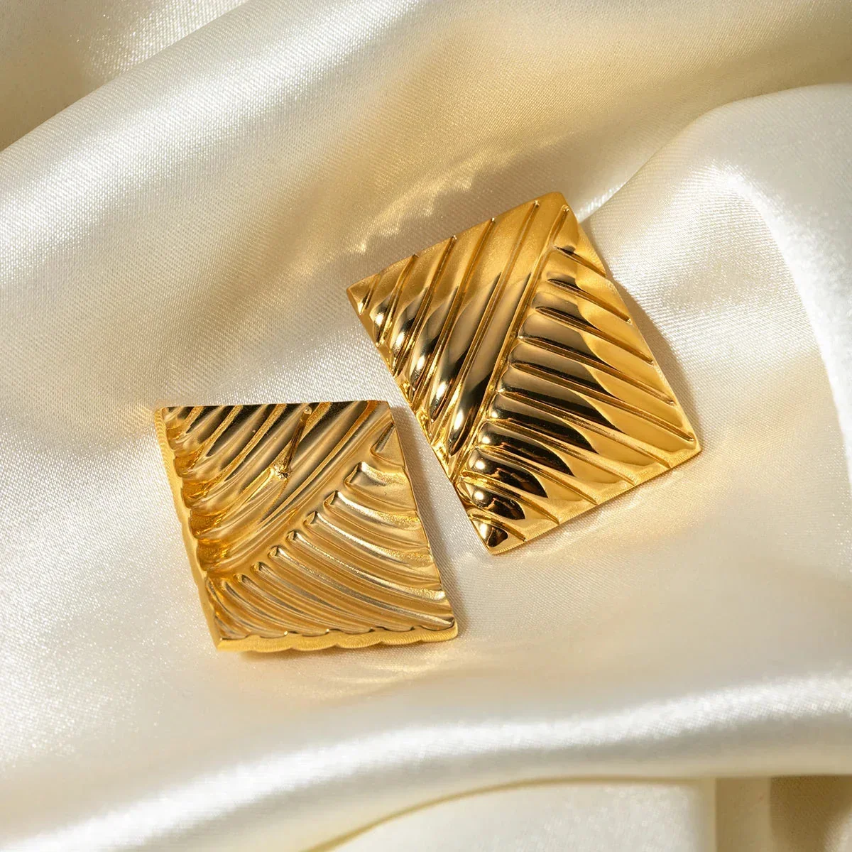 Elegant Textured Square Gold Earrings