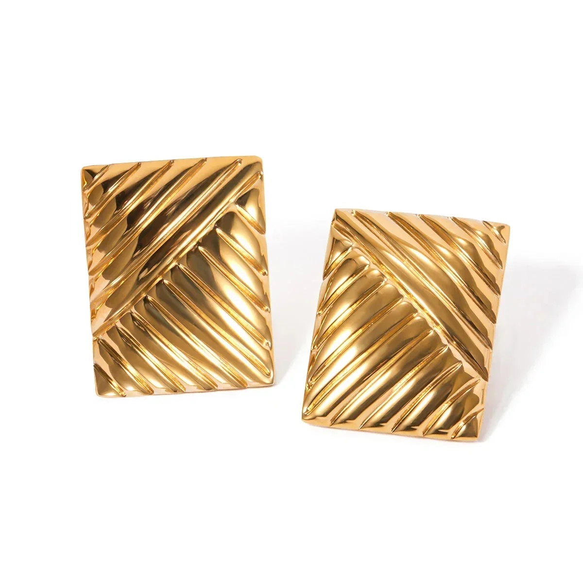 Elegant Textured Square Gold Earrings