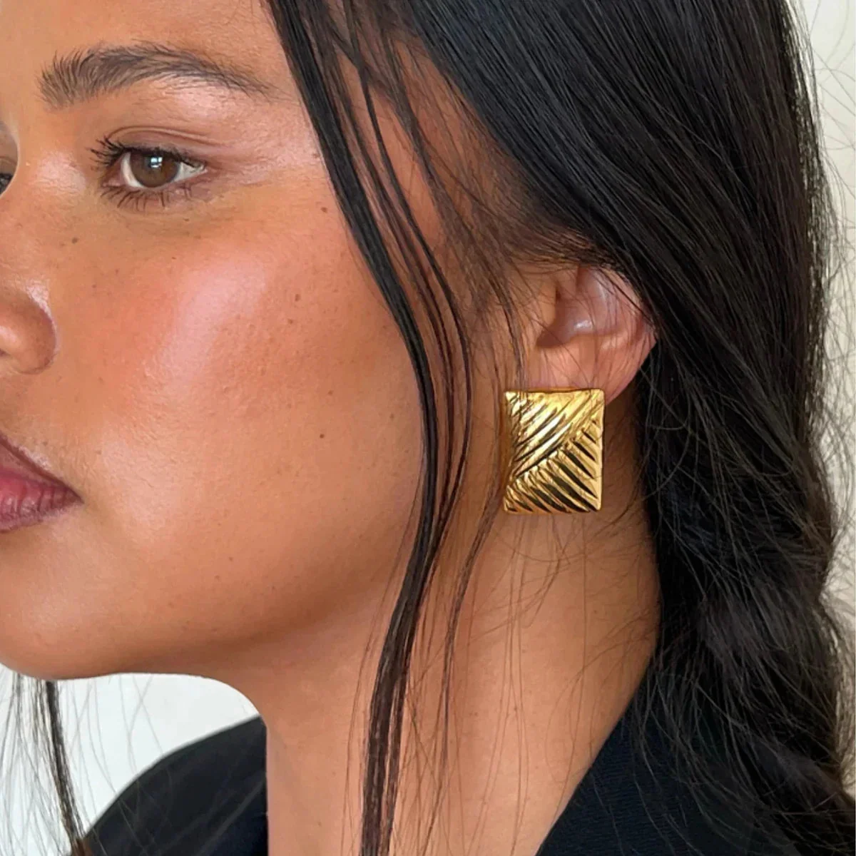 Elegant Textured Square Gold Earrings