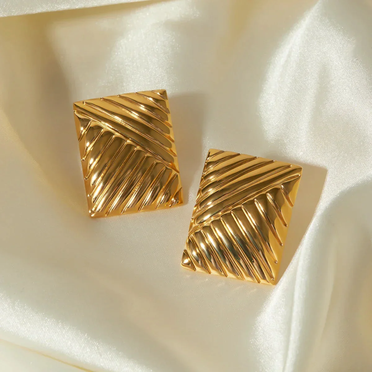 Elegant Textured Square Gold Earrings