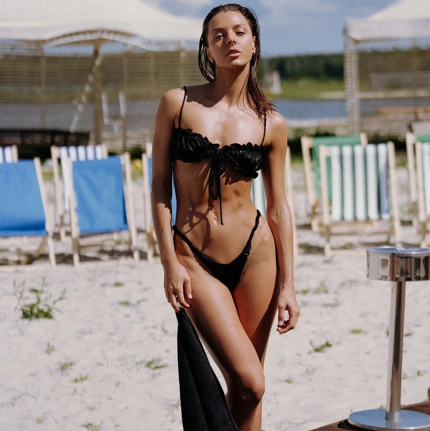 Chic Ruffled Matching Set in Light Blue & Black