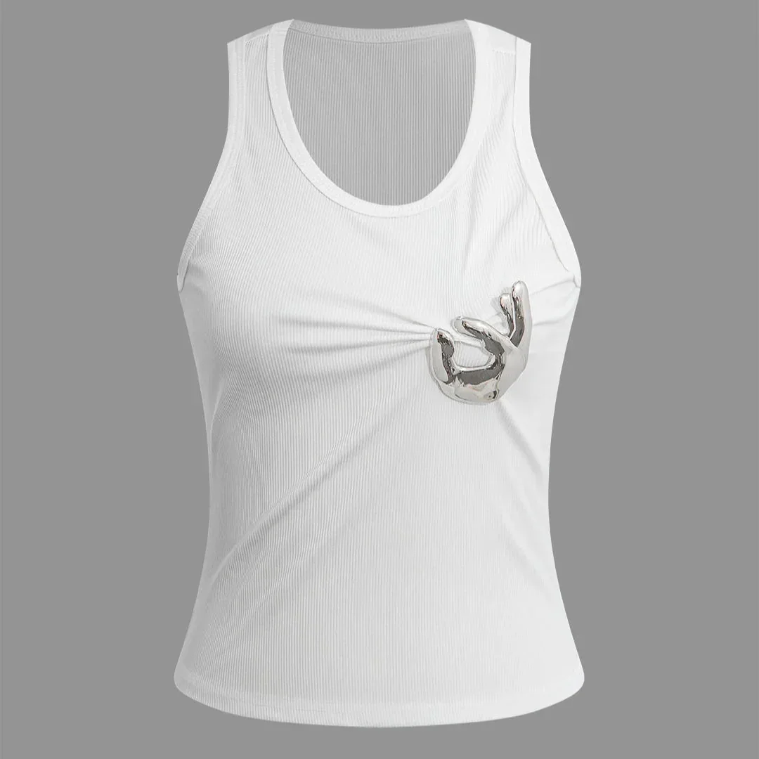 OK Emoji Embellished Cotton Tank Top