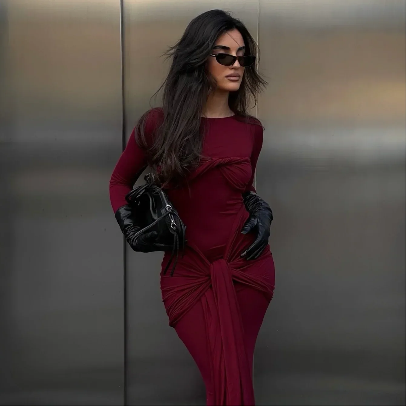 Elegant Twist Detail Full-Length Dress