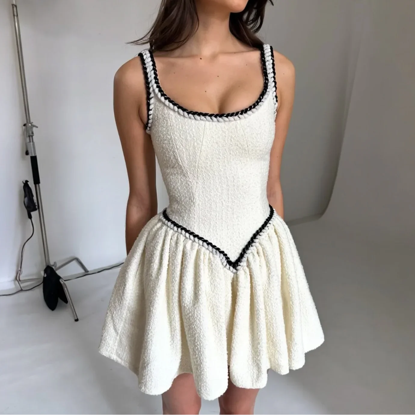 Boucle Tweed Mini Dress in White