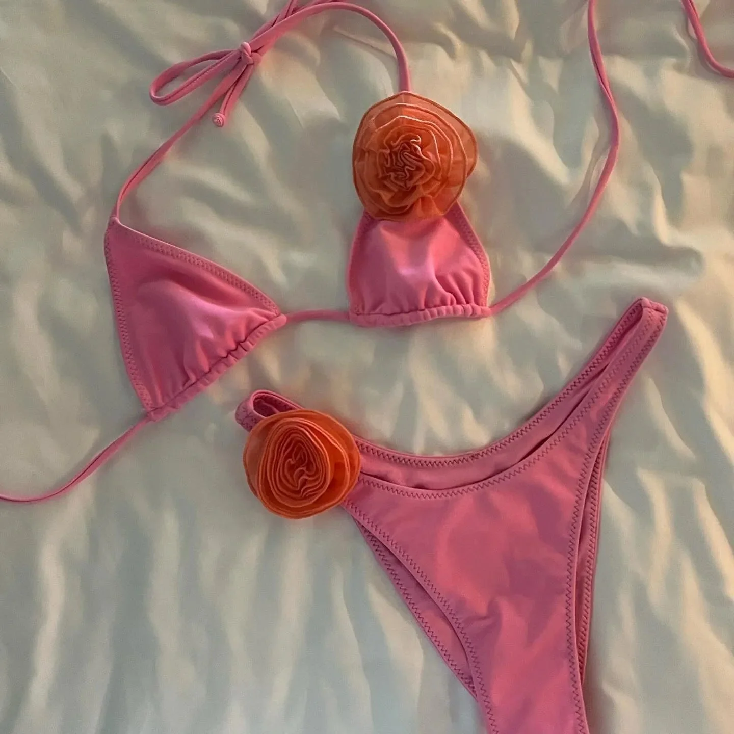 Floral Halter Neck Adjustable Tie Bikini Set in Malibu Style