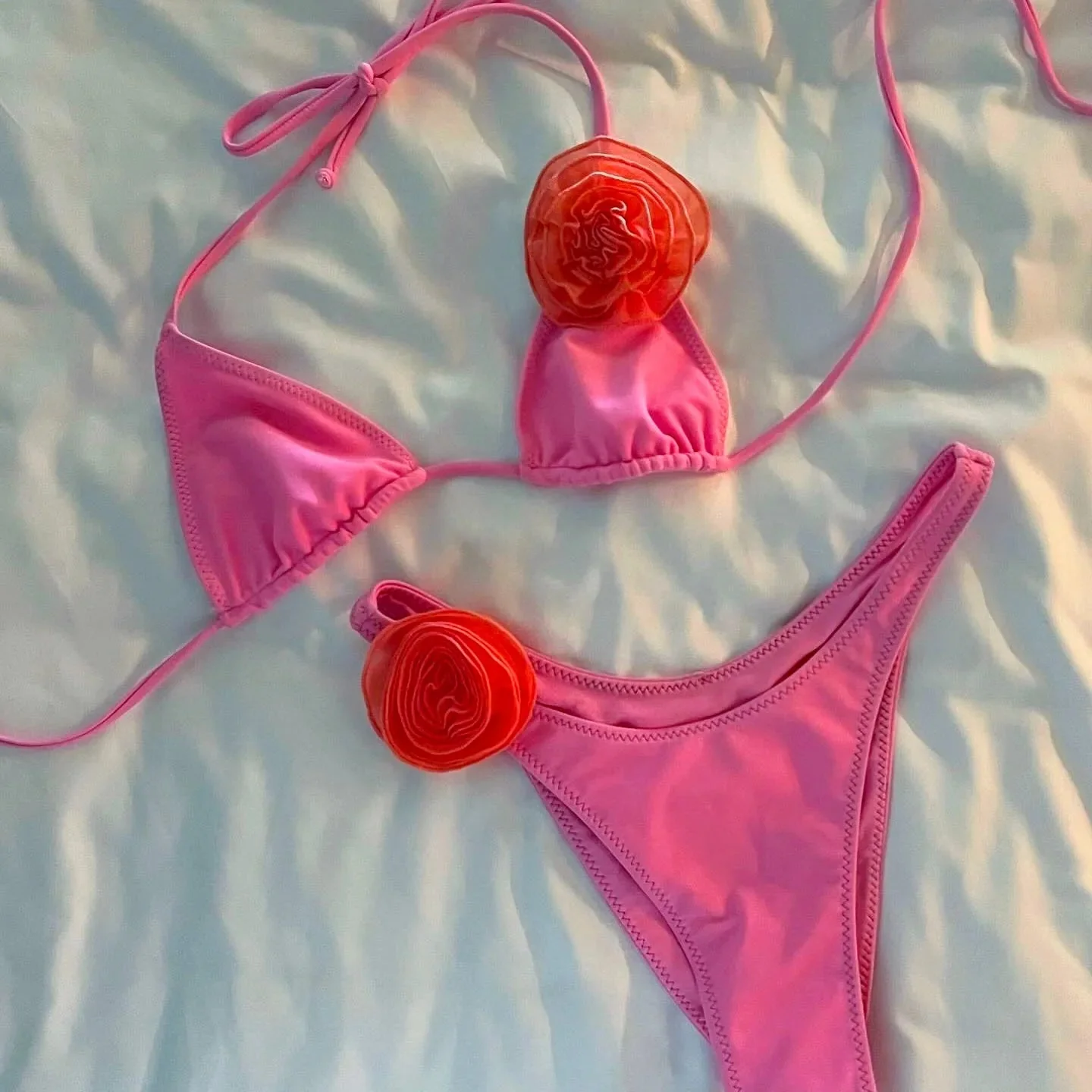 Floral Halter Neck Adjustable Tie Bikini Set in Malibu Style