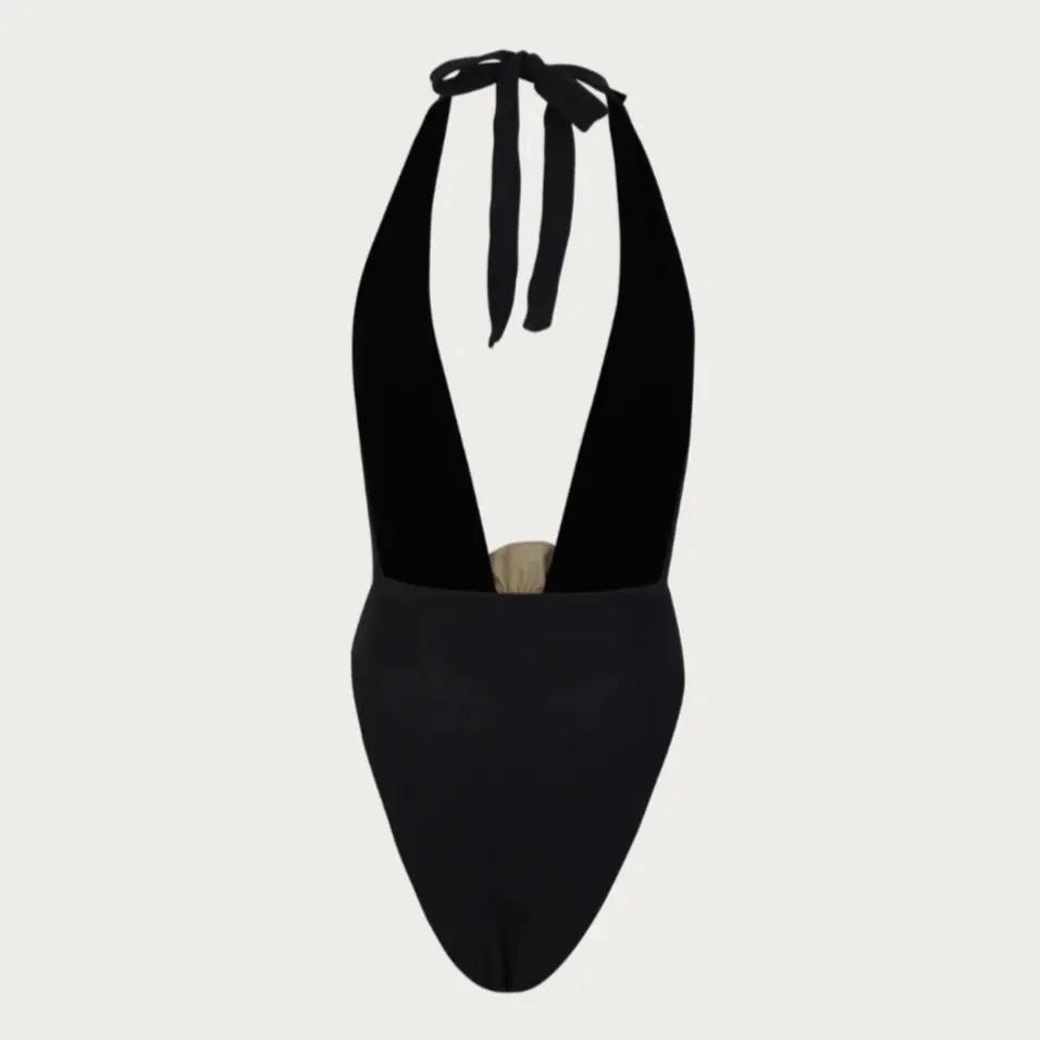 Elegant Rosette V Halter One Piece Swimsuit - Heatwave Collection