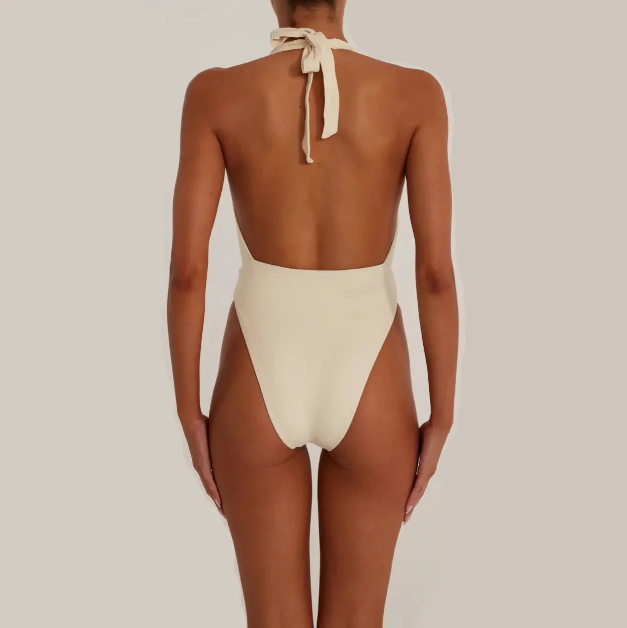 Elegant Rosette V Halter One Piece Swimsuit - Heatwave Collection