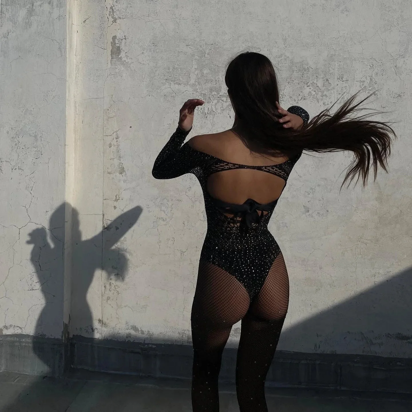 Backless Rhinestone Embellished Bodysuit for Girls