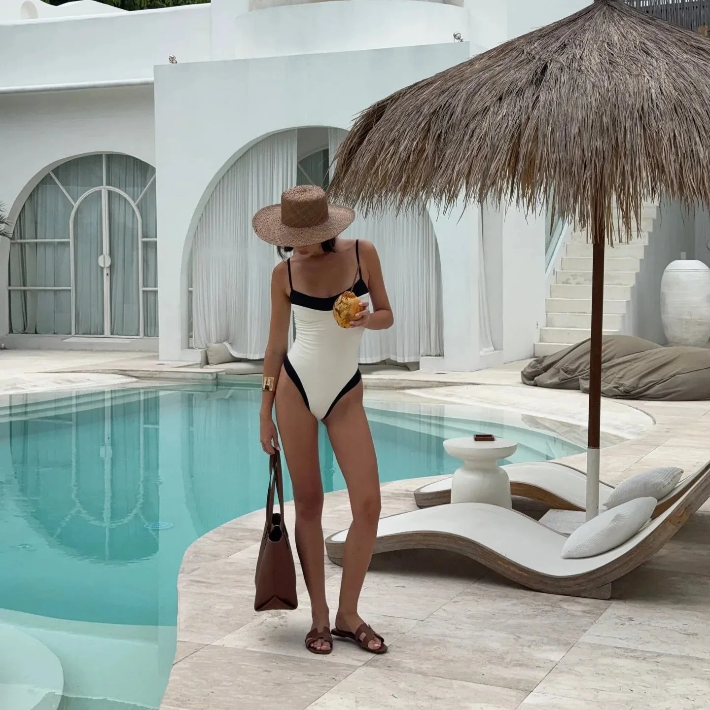 Elegant White Contrast Trim Aphrodite Swimsuit