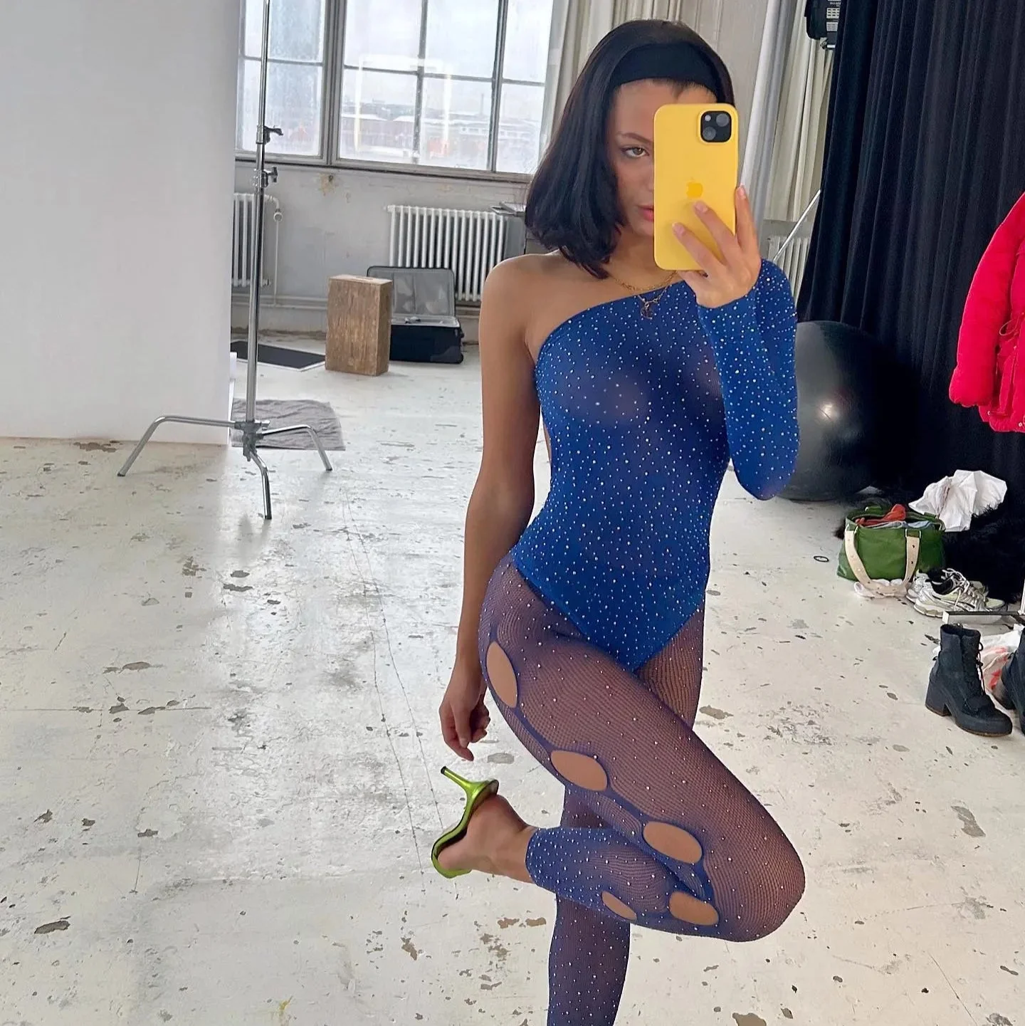 Rhinestone Embellished Bodysuit in Vibrant Blue, Hot Pink, or Black