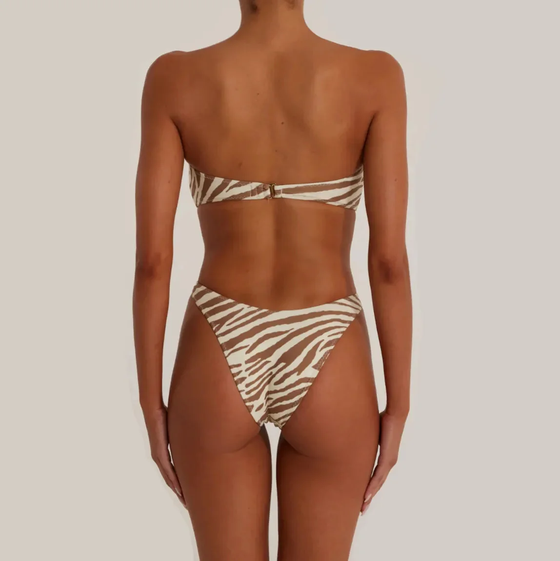 Zebra Print Strapless Bikini in Brown - Summer Chic Swimwear
