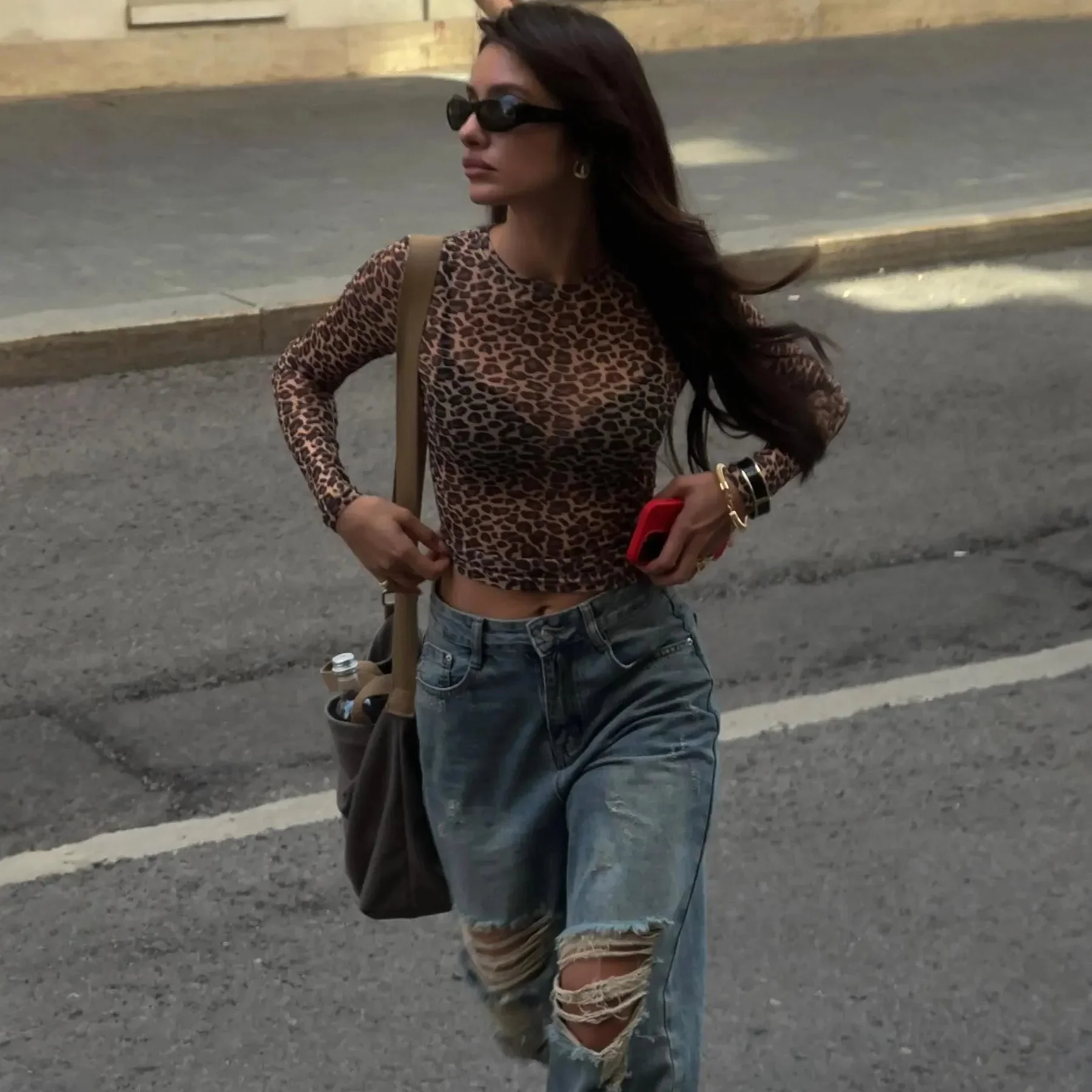 Leopard Print Mesh Crop Top