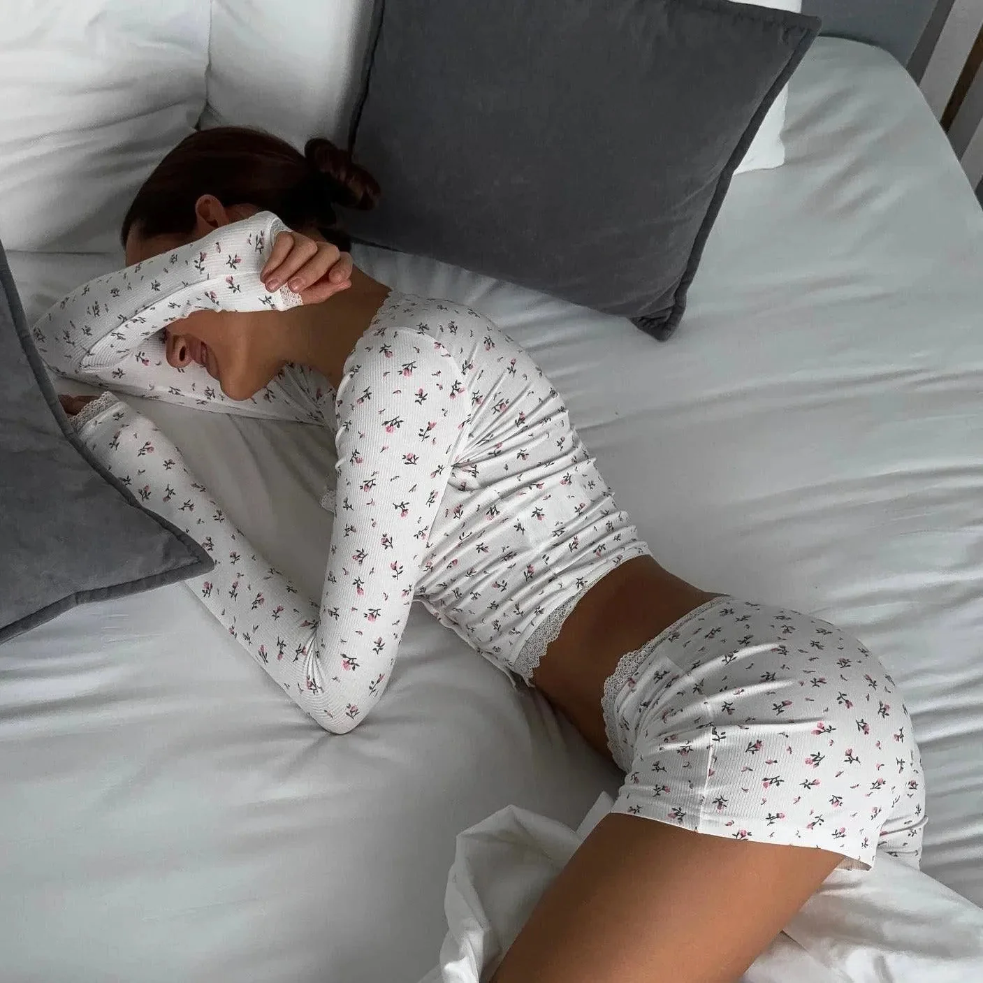 Ribbed Lace Trim Whisper Two-Piece Set