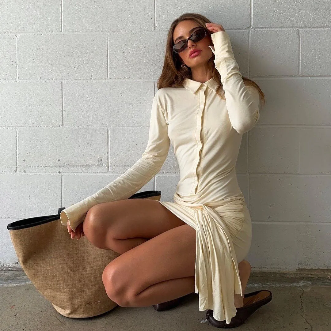 Elegant Wrap Long Sleeve Mini Dress