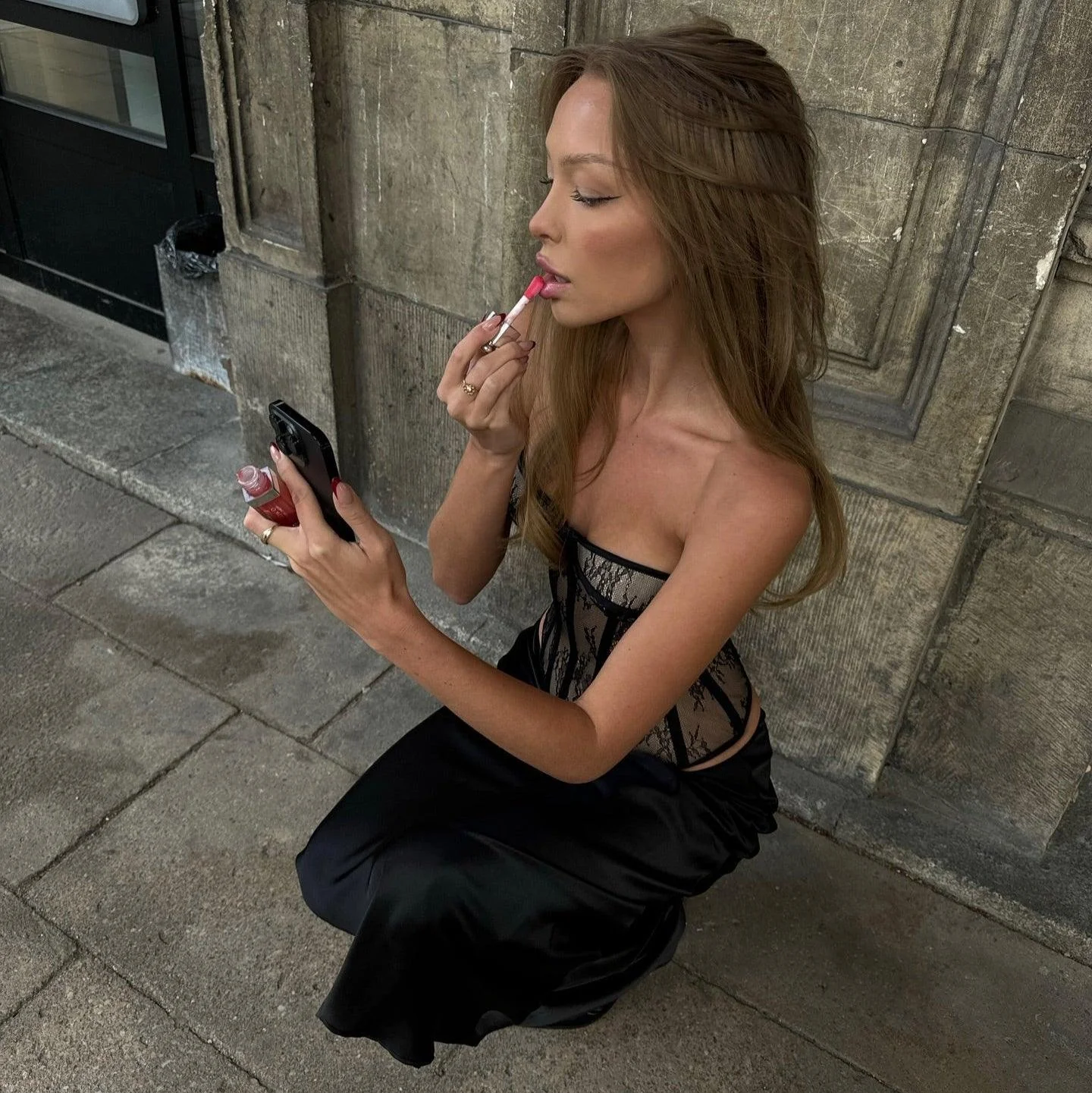 Black Sheer Lace Corset Crop Top