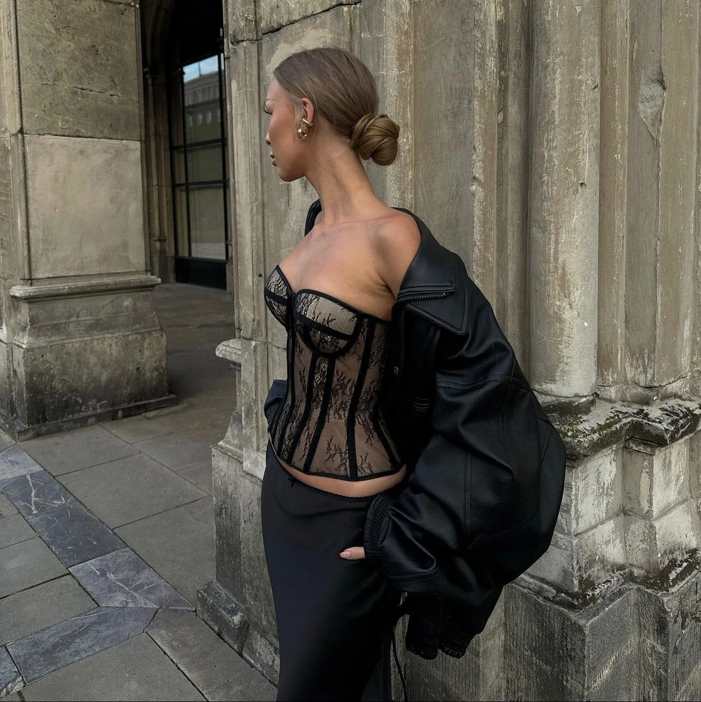 Black Sheer Lace Corset Crop Top