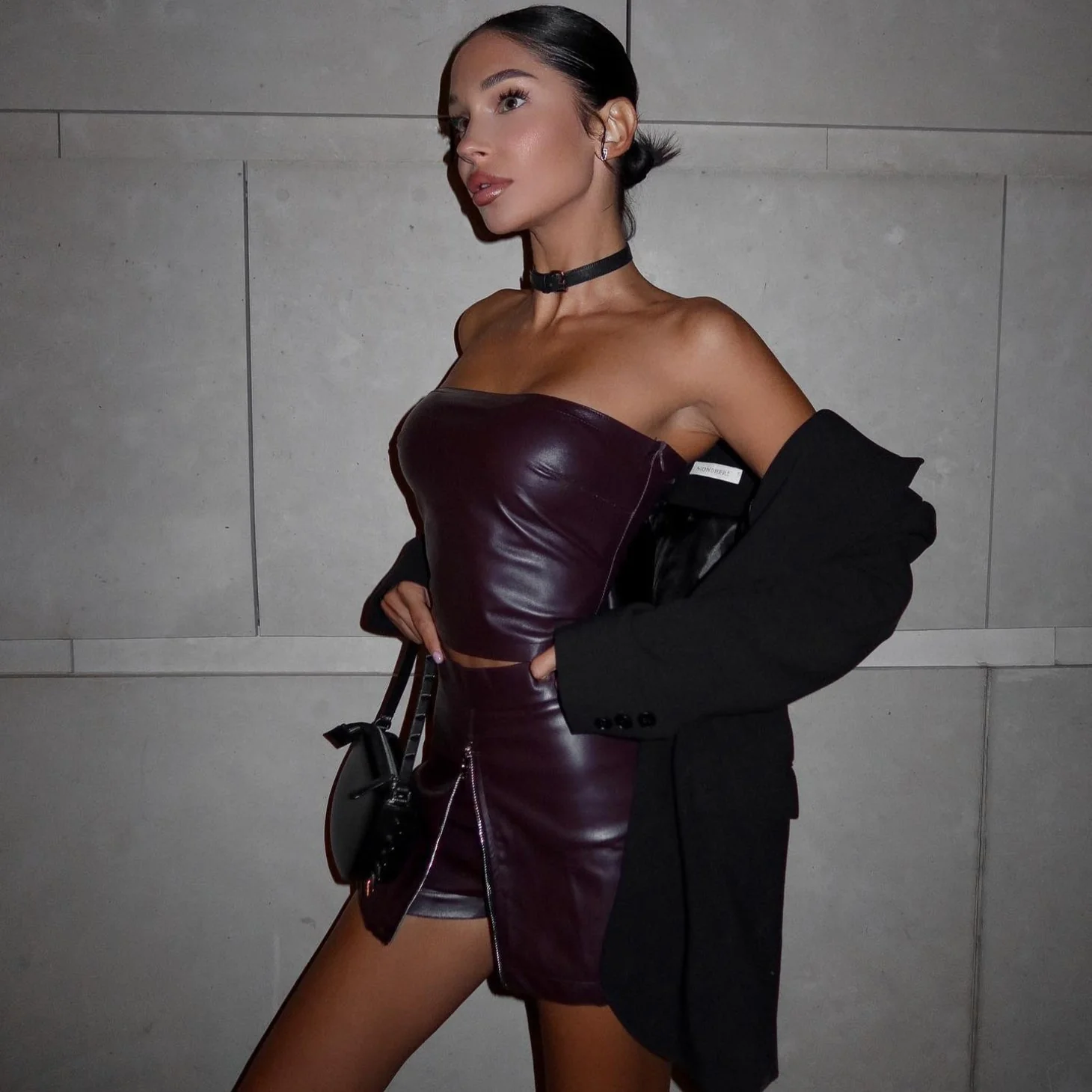 Burgundy Faux Leather Two-Piece Set