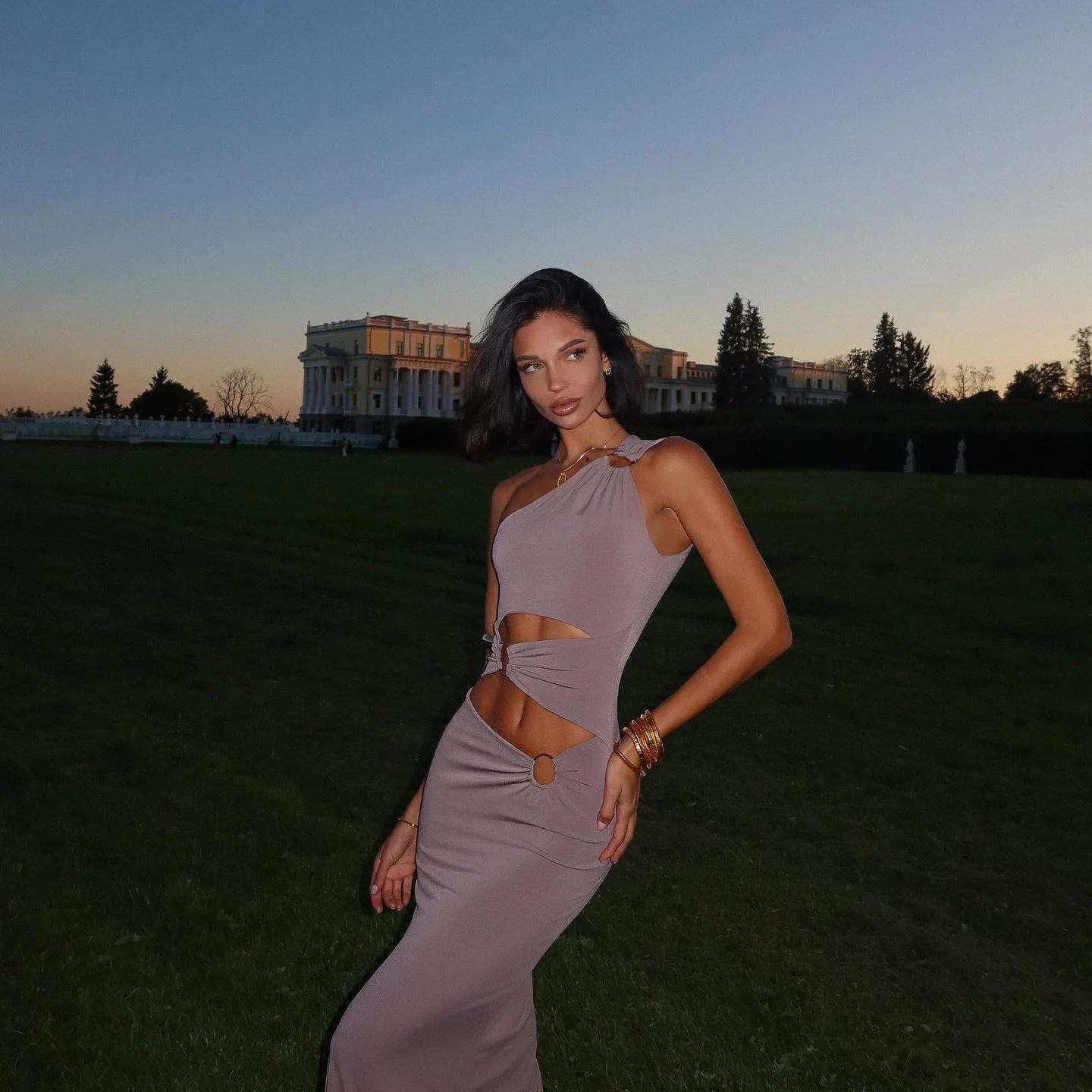 Elegant Purple Asymmetrical Maxi Dress