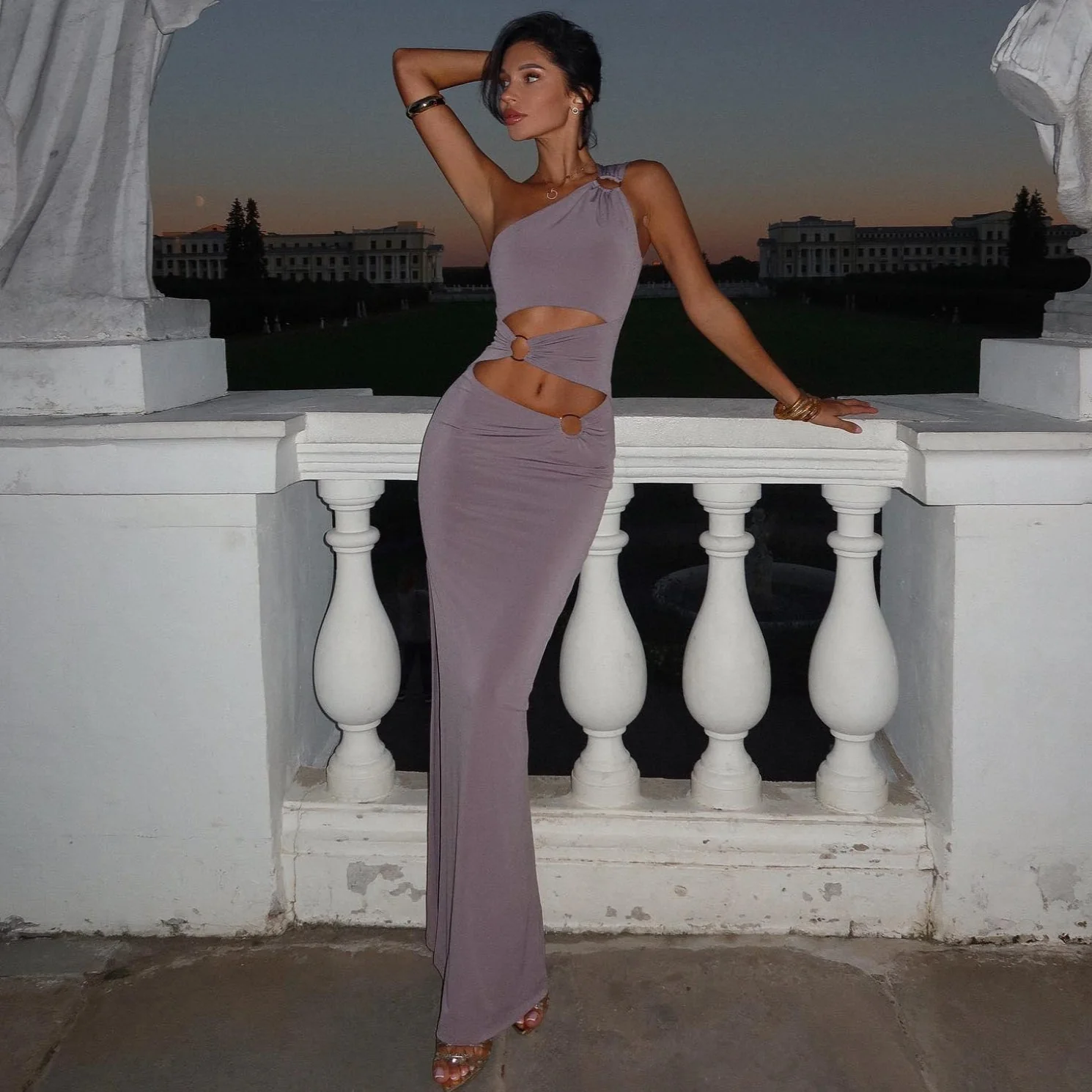 Elegant Purple Asymmetrical Maxi Dress
