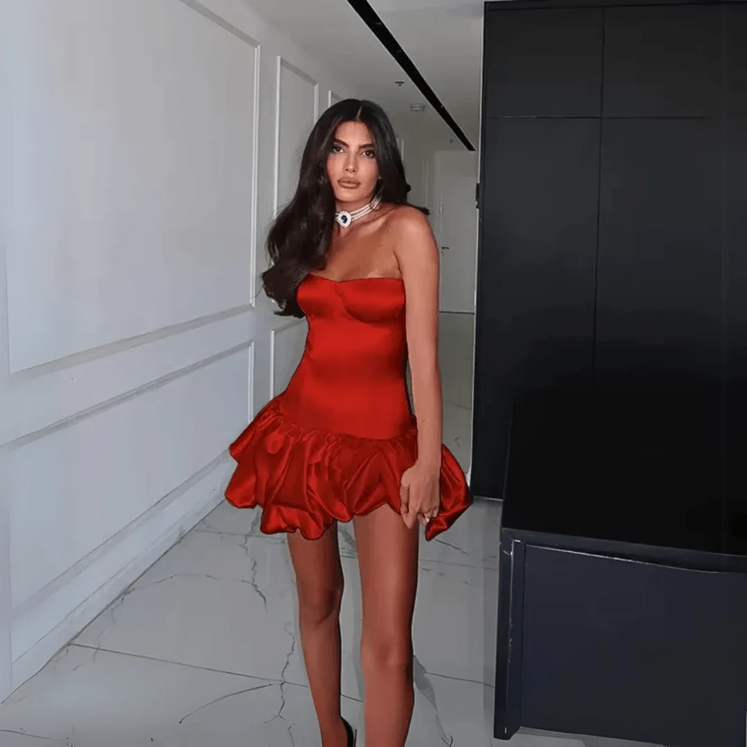 Structured Corset Puffball Mini Dress