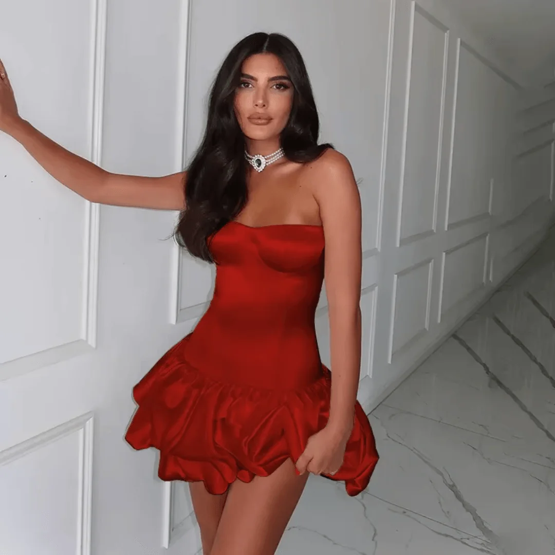 Structured Corset Puffball Mini Dress