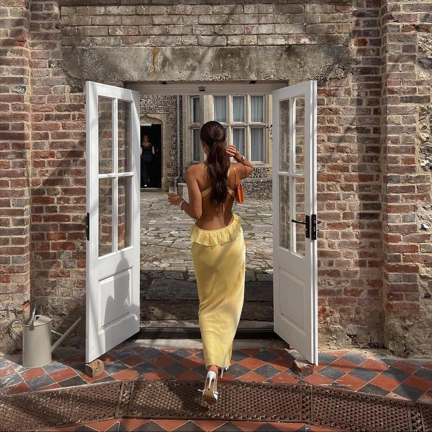 Ruffled Maxi Skirt Two-Piece Dress Yellow Thai Silk Chiffon Premium Satin