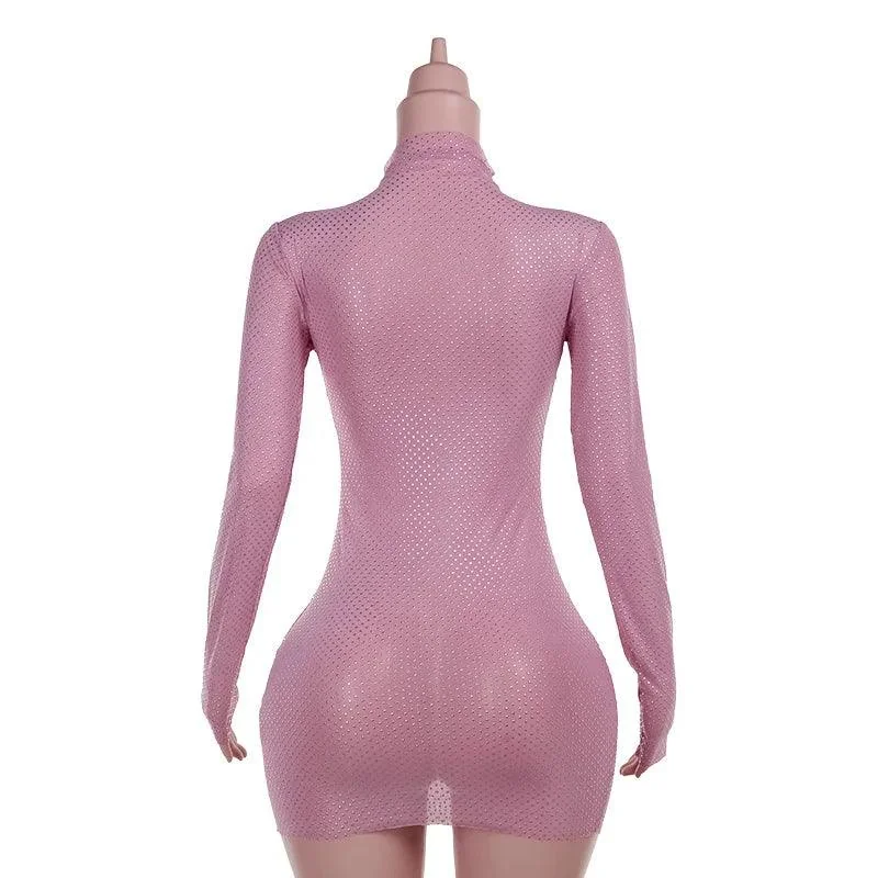 Sparkling Pink Mesh Mini Dress - Shimmering Glam Statement