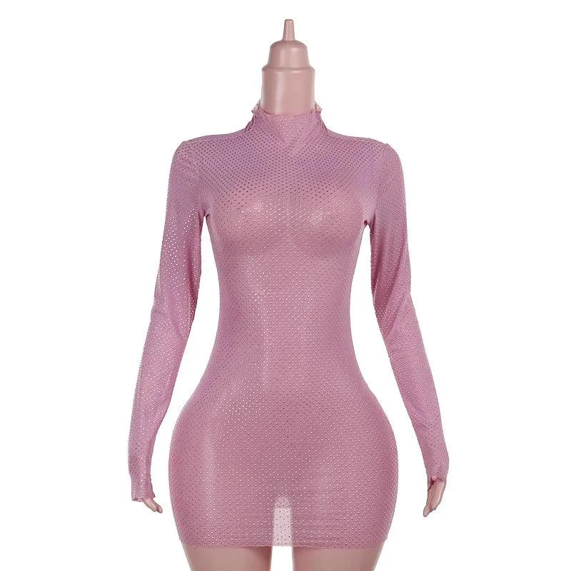 Sparkling Pink Mesh Mini Dress - Shimmering Glam Statement
