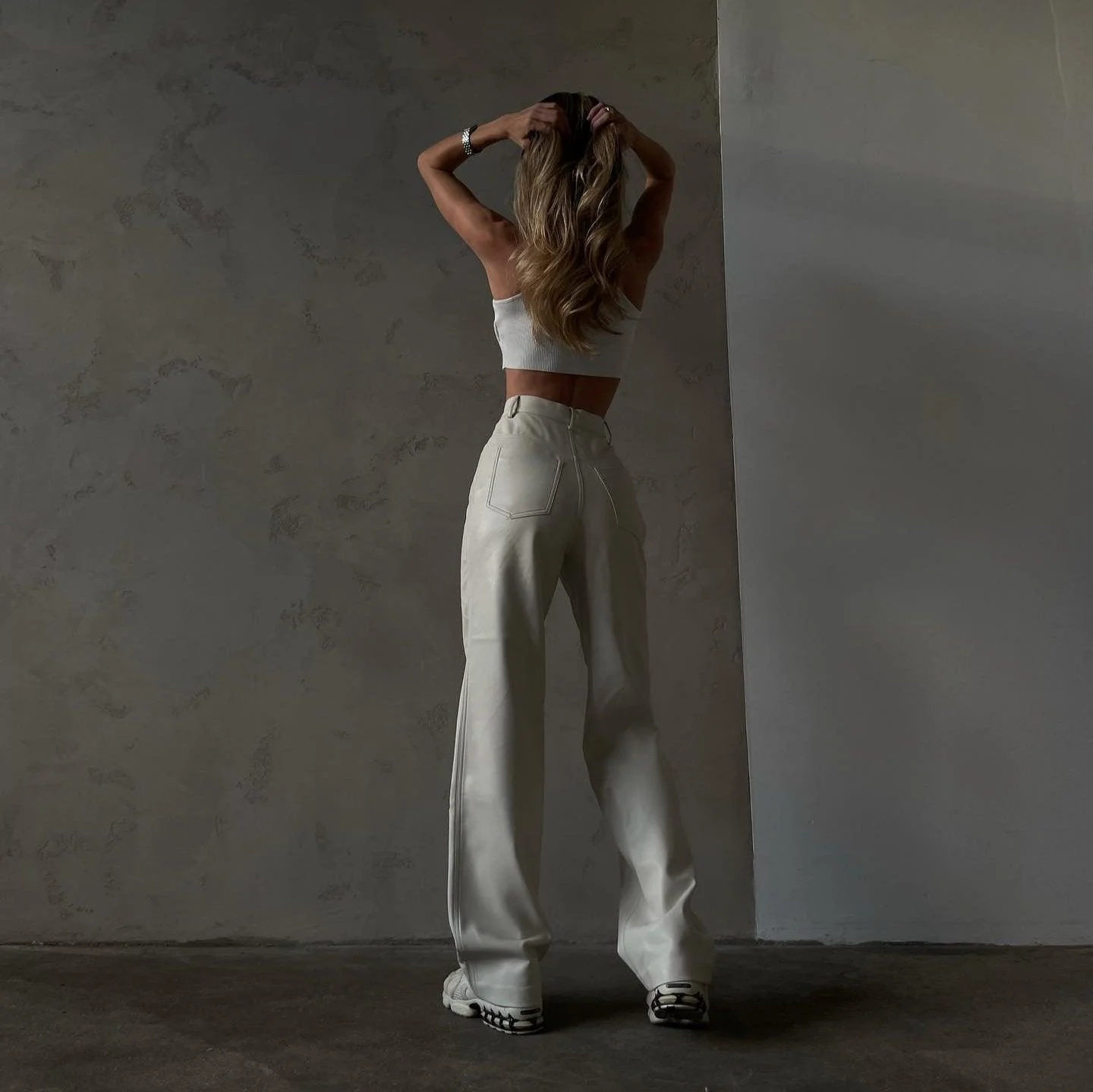 High Waist White Leather Pants - Stylish & Luxurious