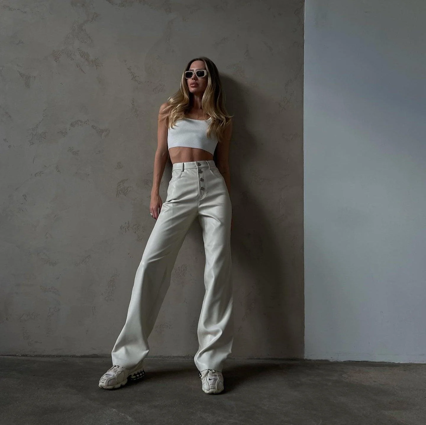 High Waist White Leather Pants - Stylish & Luxurious
