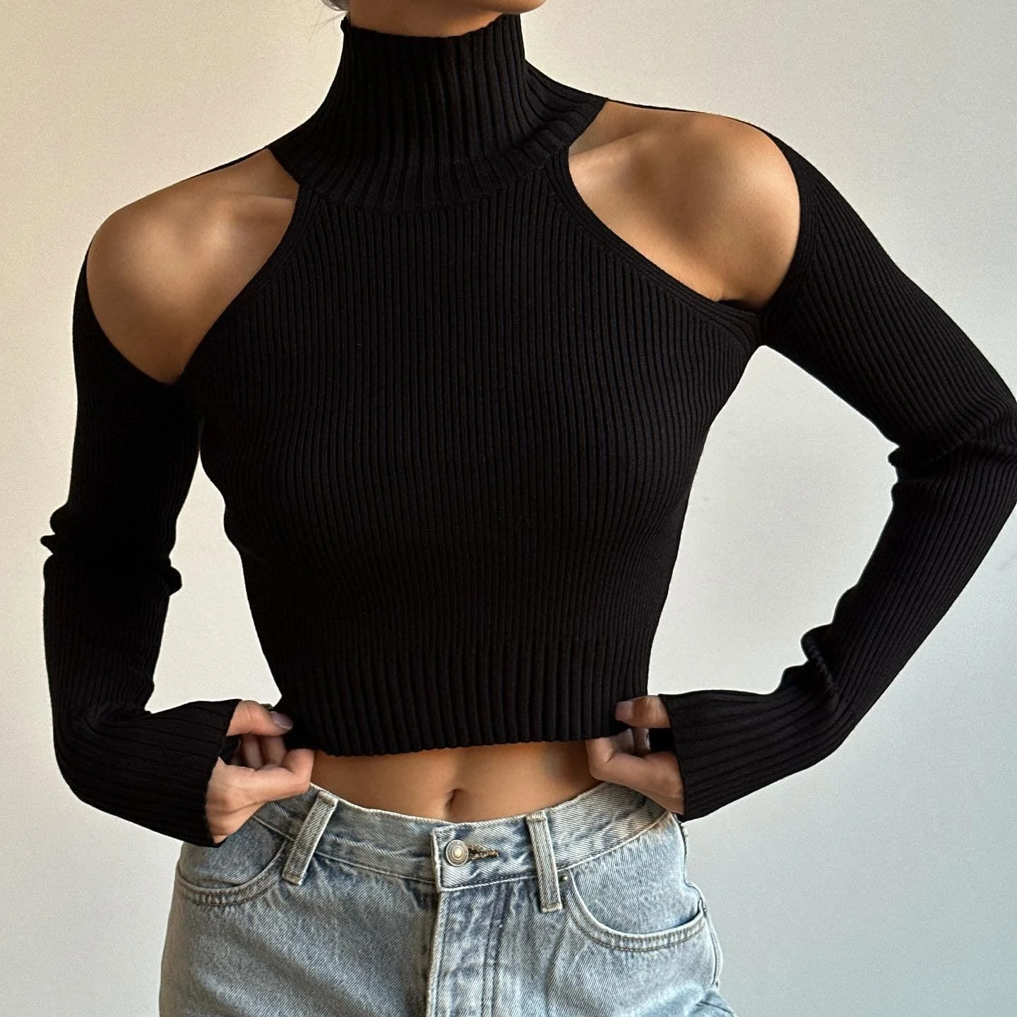 Black Cut Out Long Sleeve Sweater