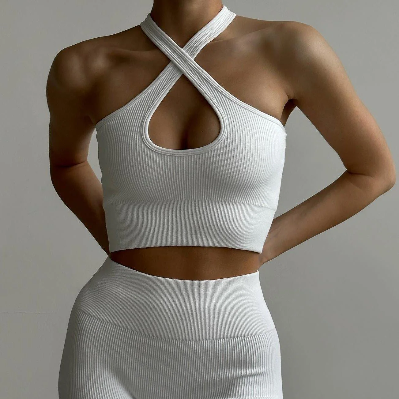 Ribbed Sleeveless Crop Top - Breathable & Versatile (Gray/White/Black)